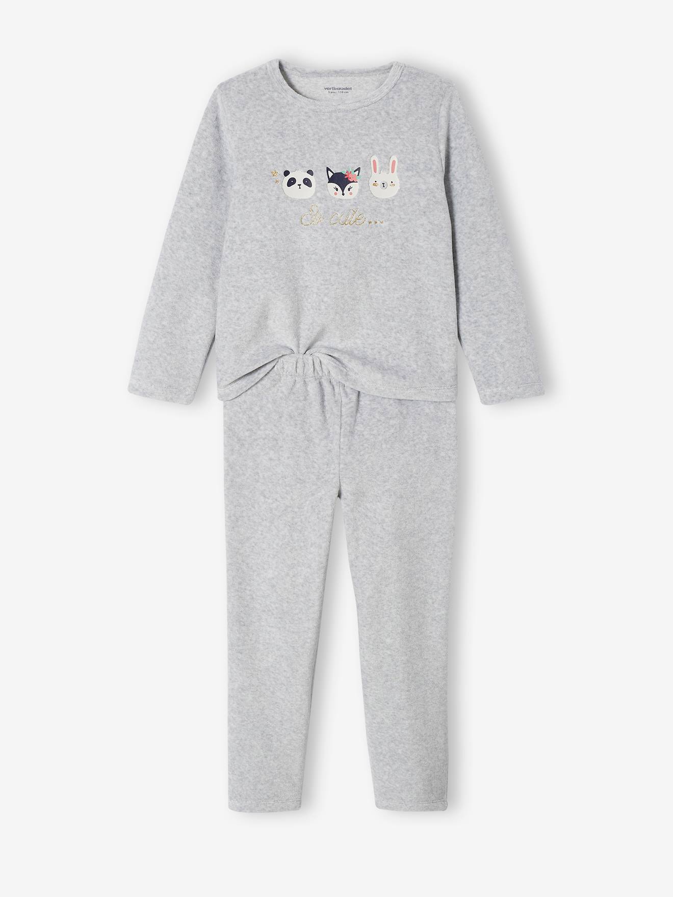 Set van 2 fluwelen pyjama's met dieren voor meisjes gemêleerd grijs