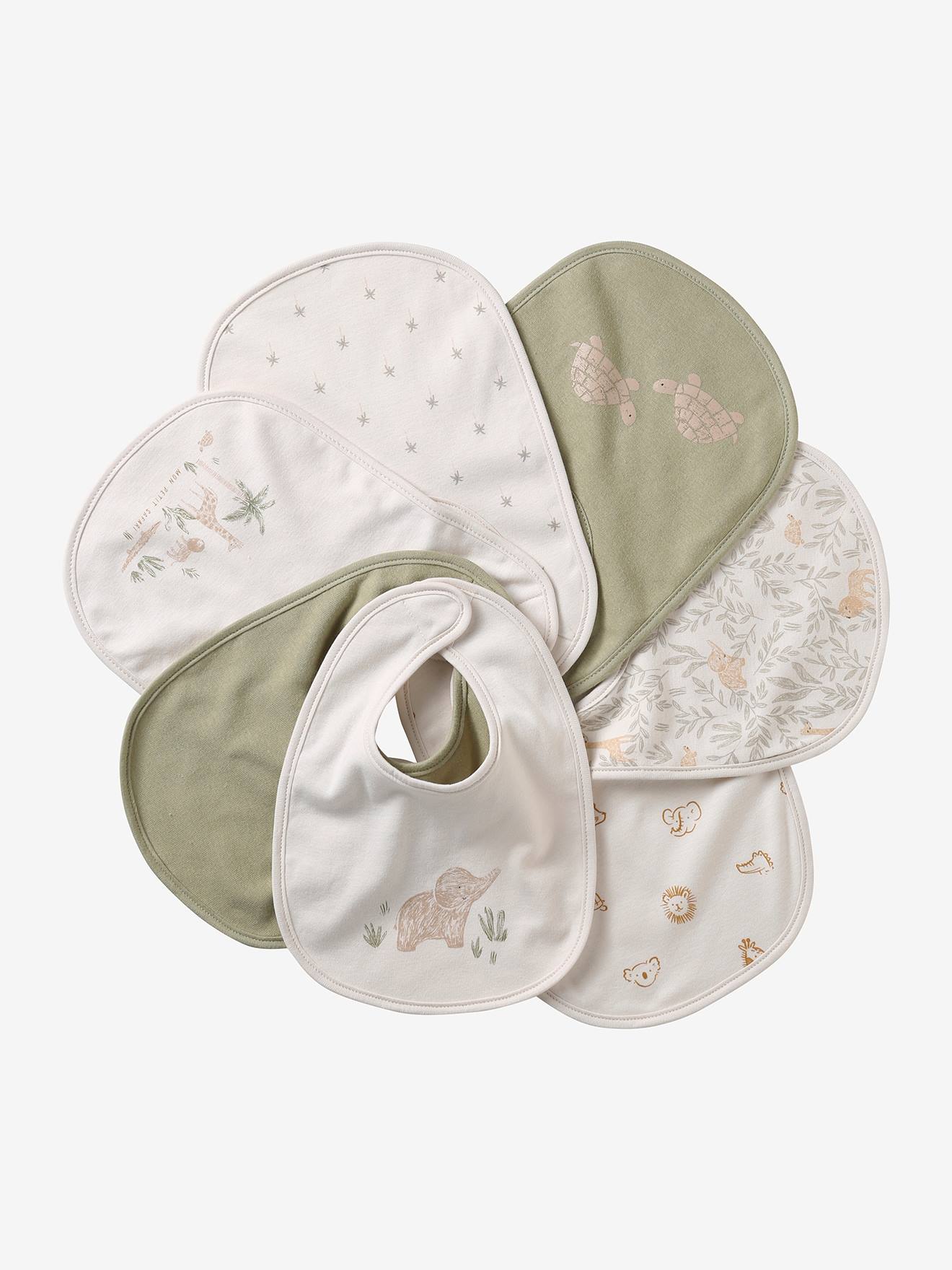 Set van 7 babyslabbetjes beige, bedrukt