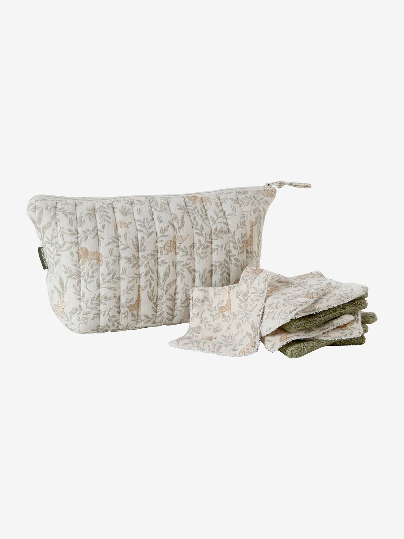 Set van 10 washandjes beige, bedrukt