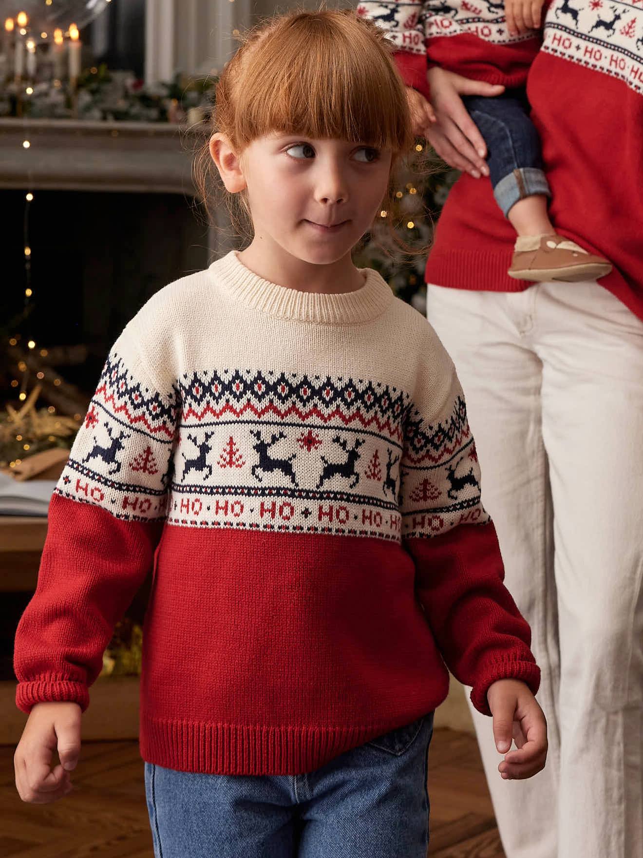 Jacquard kindertrui in kerstthema familiecapsule rood afbeelding