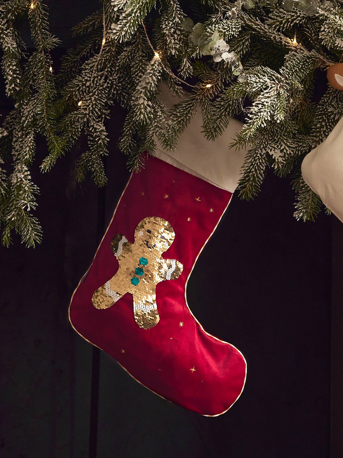 Personaliseerbare kerstsok met omkeerbare lovertjes Mr Biscuit rood