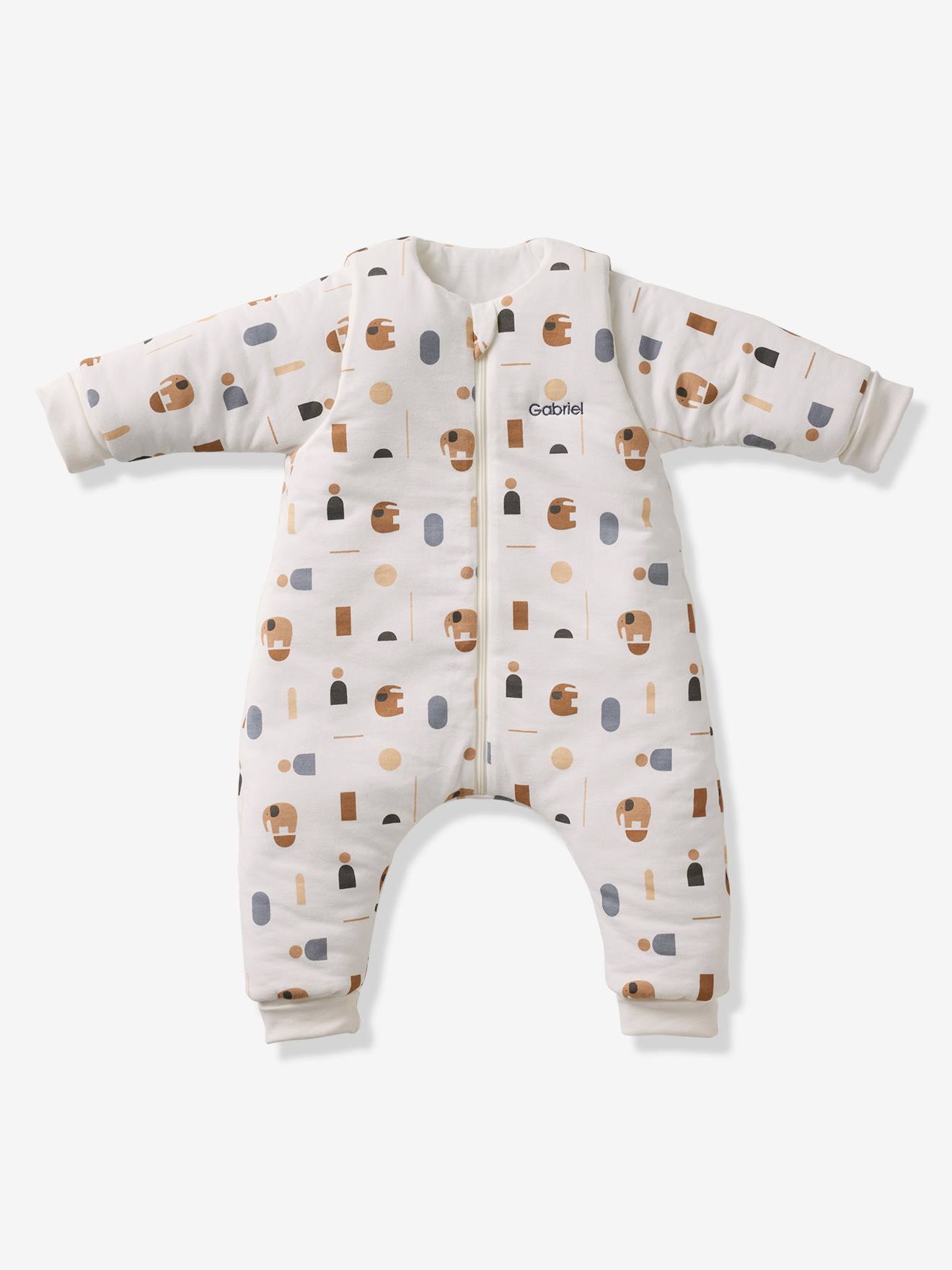 Jumpsuit met voetjes PETIT ELEPHANT, afneembare lange mouwen wit, bedrukt afbeelding