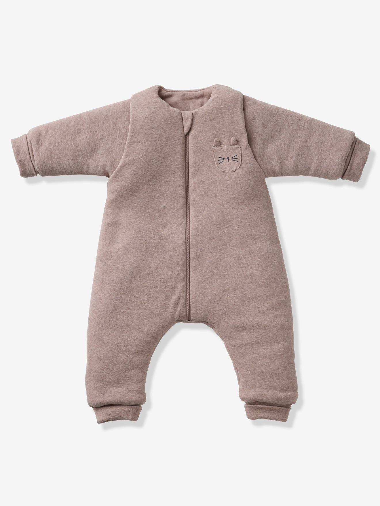 Jumpsuit met voetjes PETIT CHAT, afneembare lange mouwen gemêleerd beige