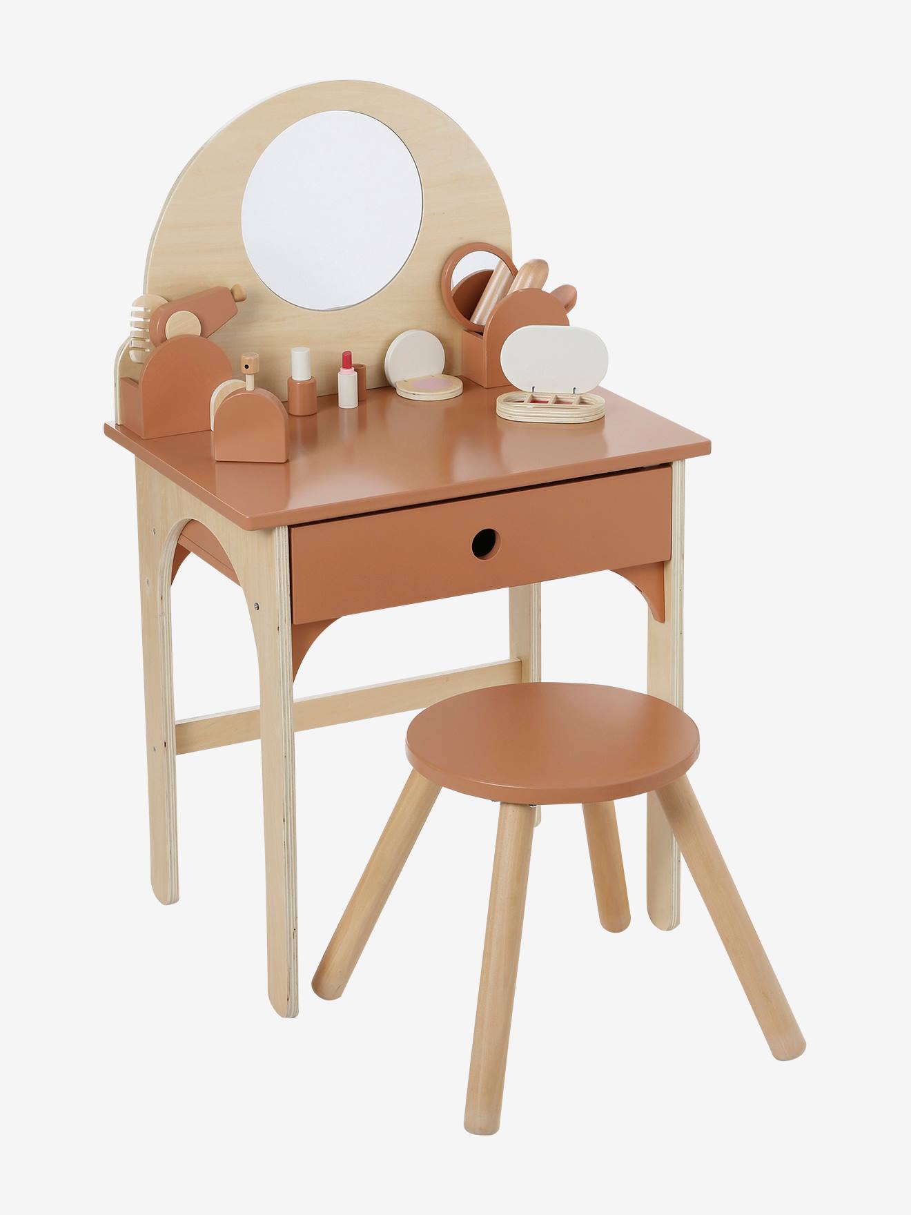 Kaptafel + krukje met accessoires in FSCยฎ-hout karamel