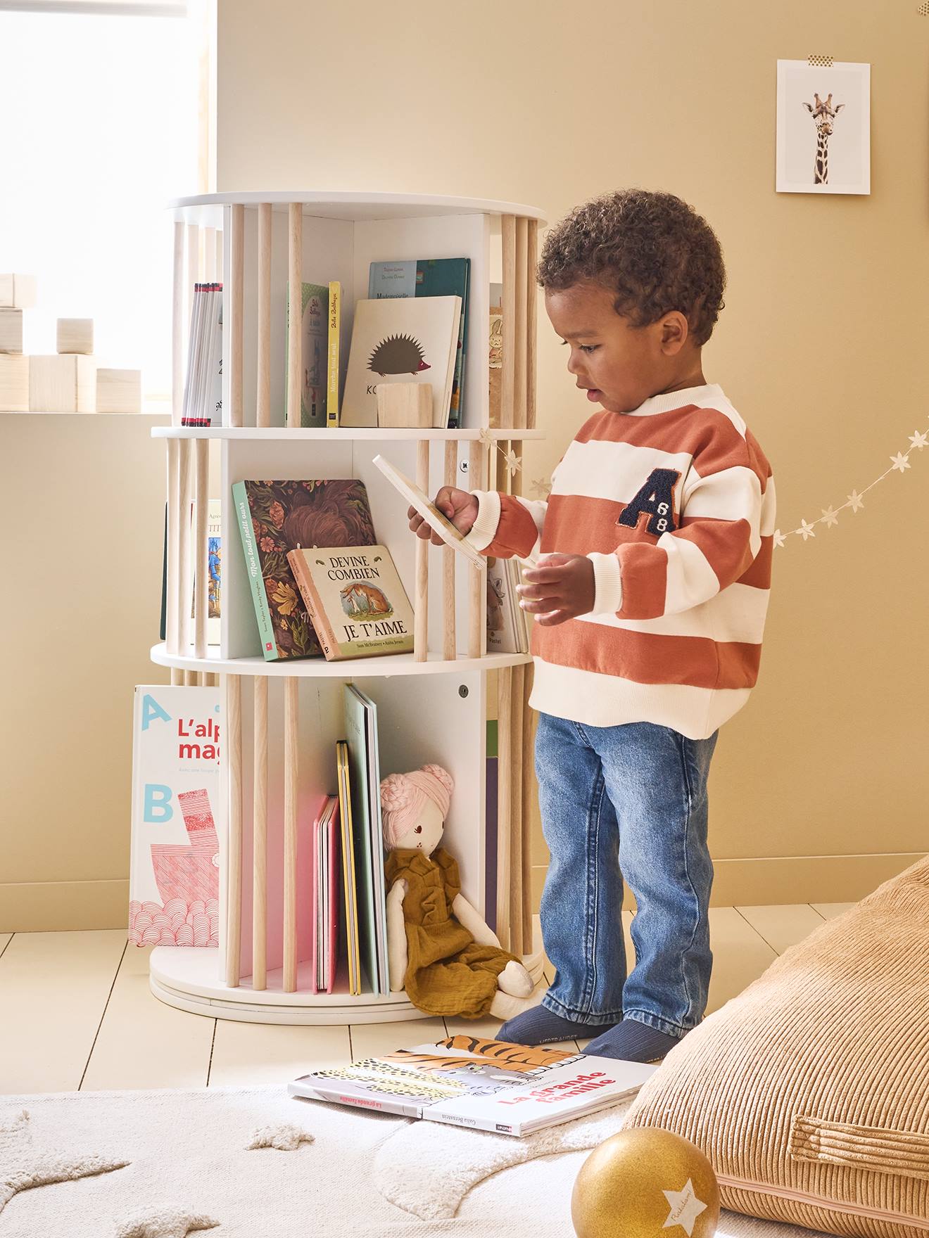 Draaibare boekenkast met 3 niveaus wit