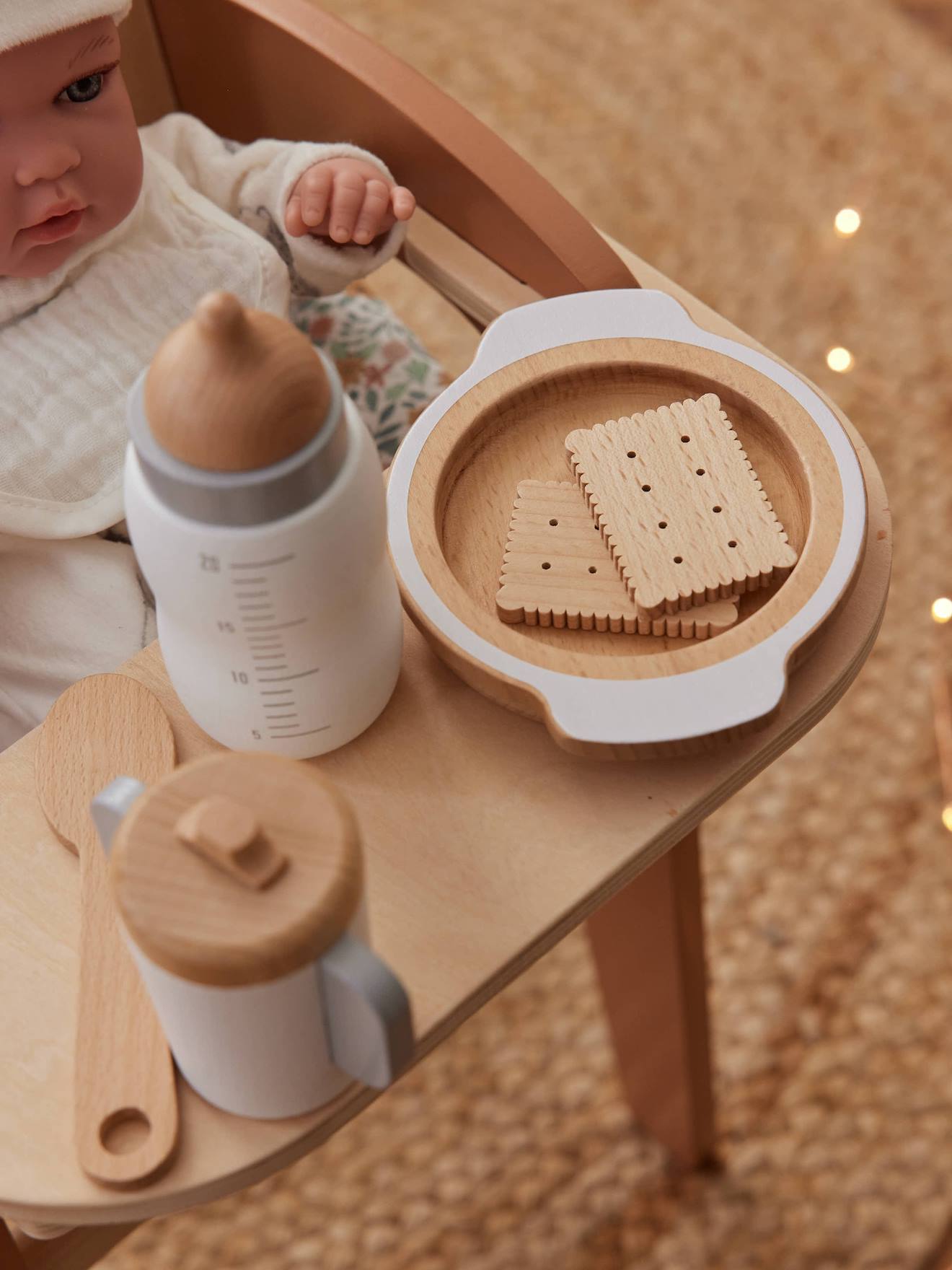 Houten accessoireset voor babyvoeding wit