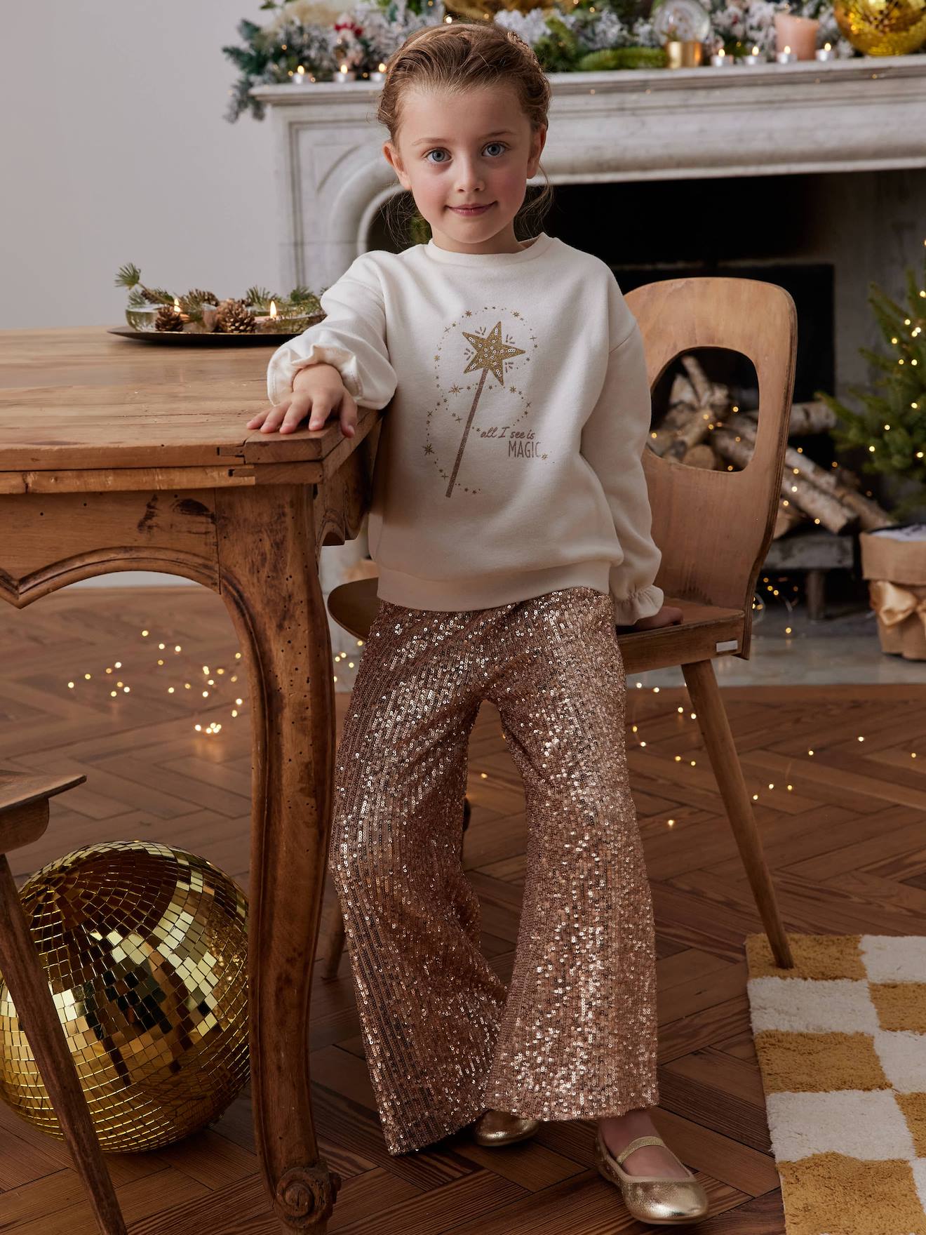 Festliche weite Mädchen Hose mit Pailletten BASIC Oeko-Tex goud