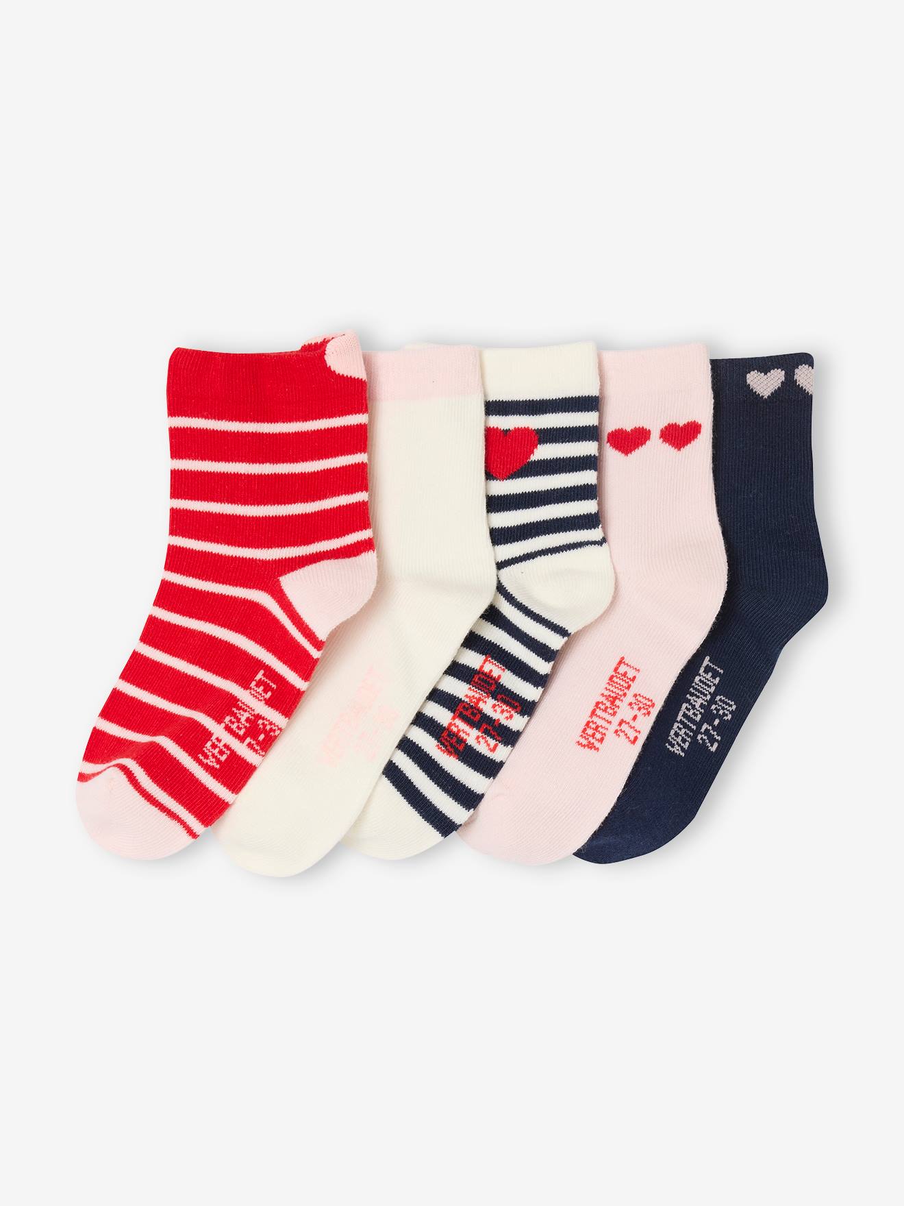 Set van 5 paar kniekousen met hartjes voor meisjes rood