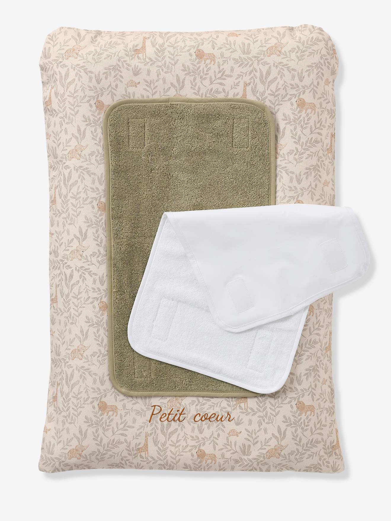 Aankleedkussen + 2 verschoningsmatjes BABYLON personaliseerbaar beige, bedrukt