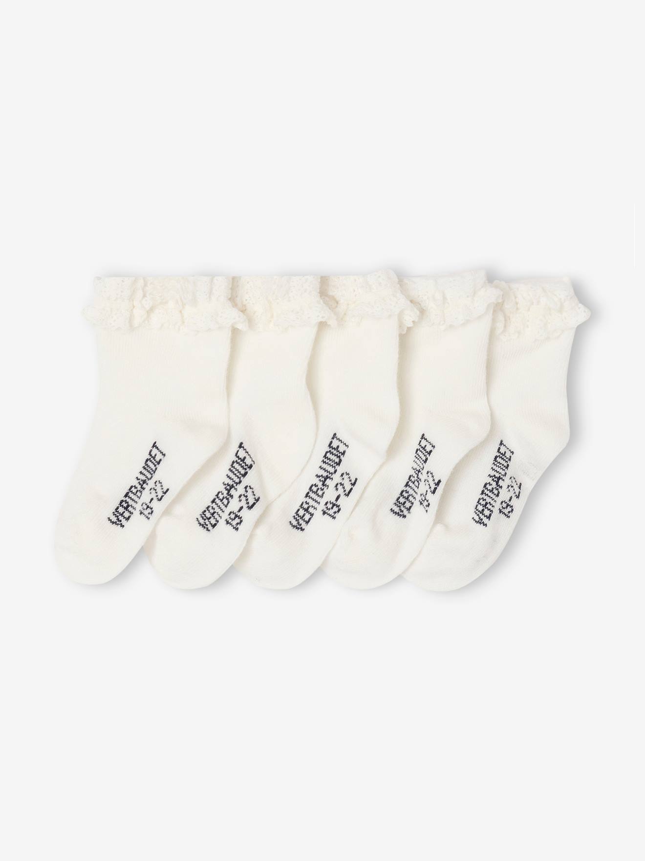 Set van 5 paar halfhoge sokken meisjes (baby) ecru