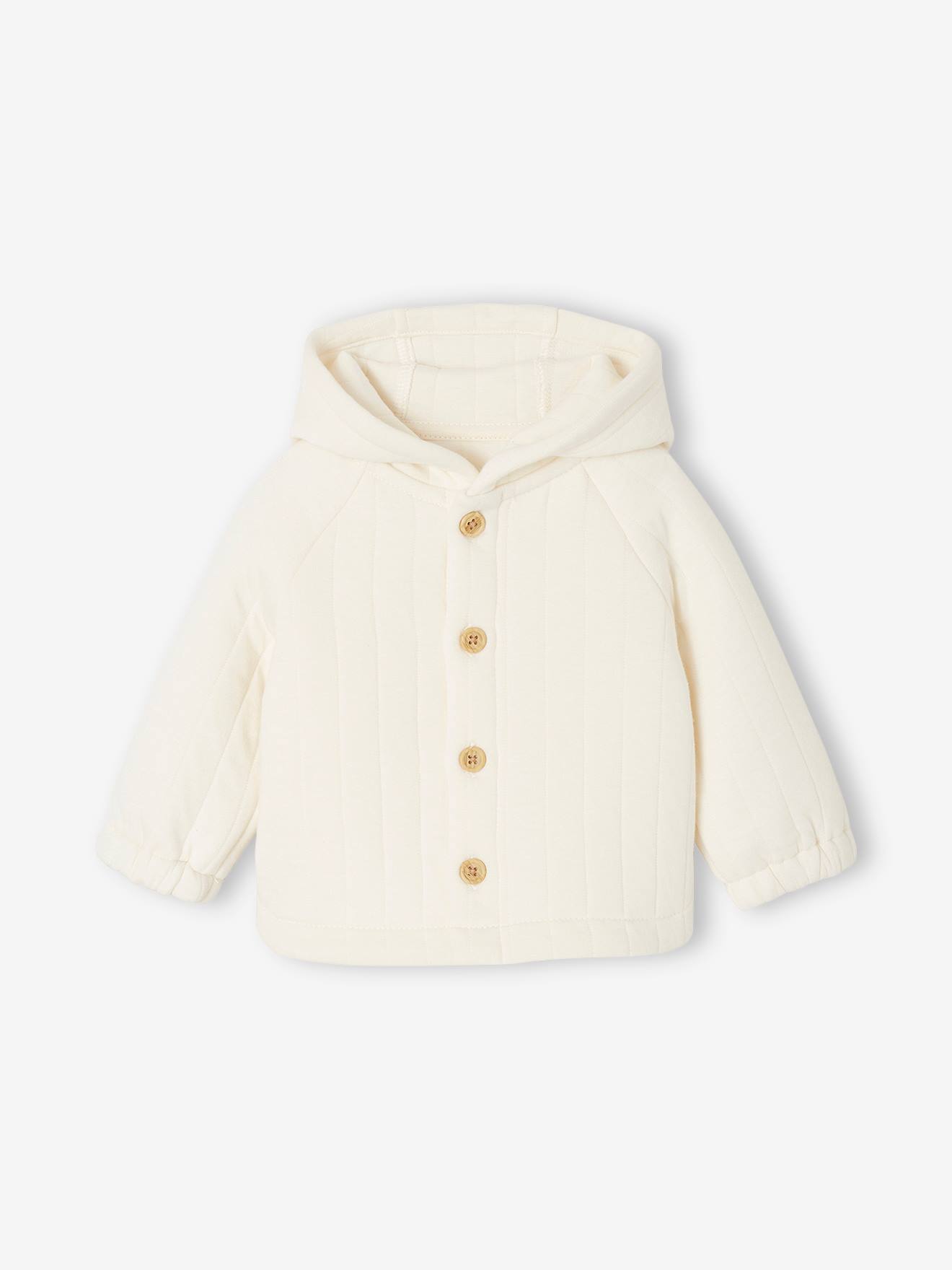 Fleece gewatteerd vestje met capuchon voor pasgeborene ecru