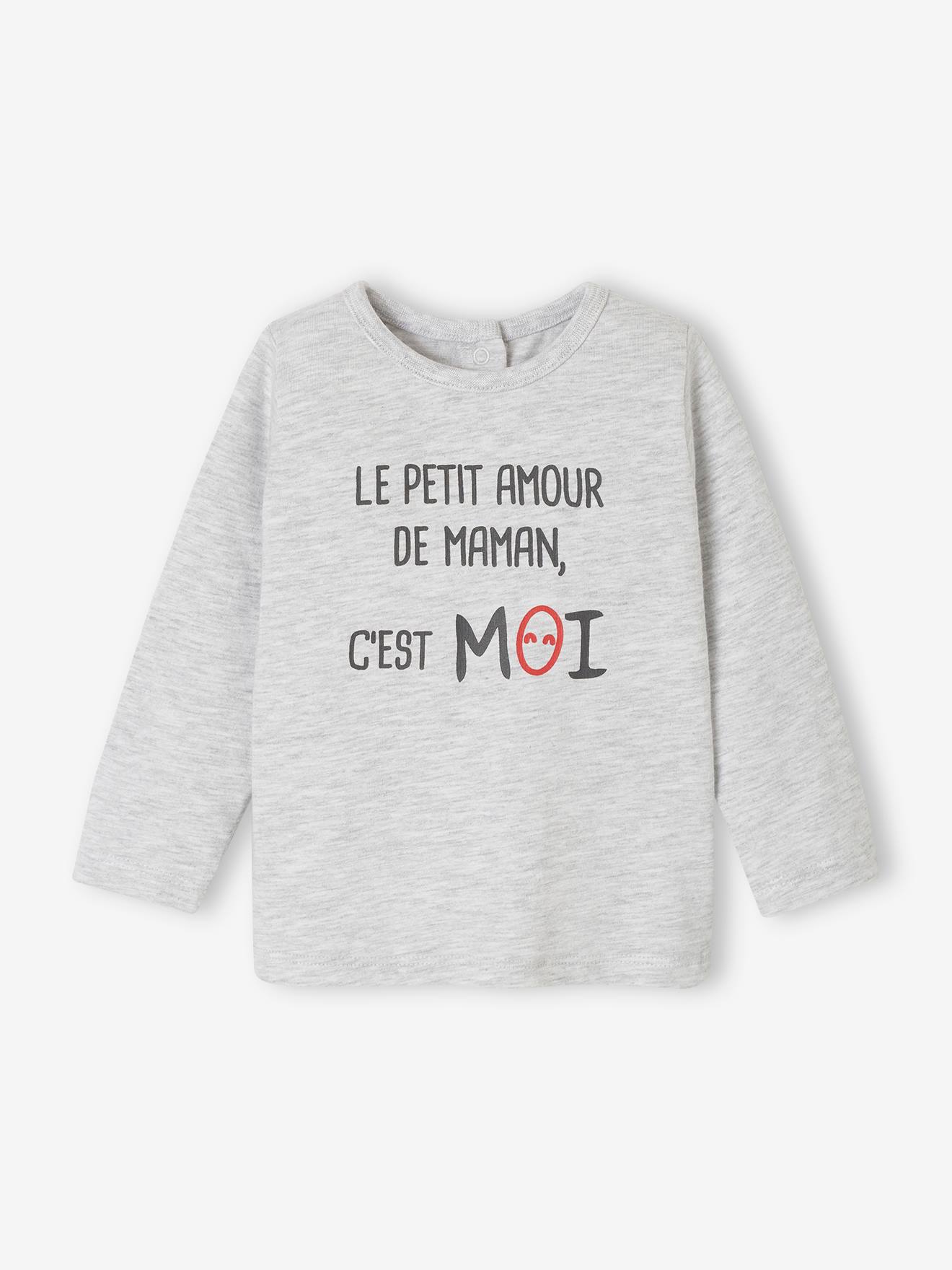 T-shirt met lange mouwen en tekst voor baby's gemêleerd grijs afbeelding