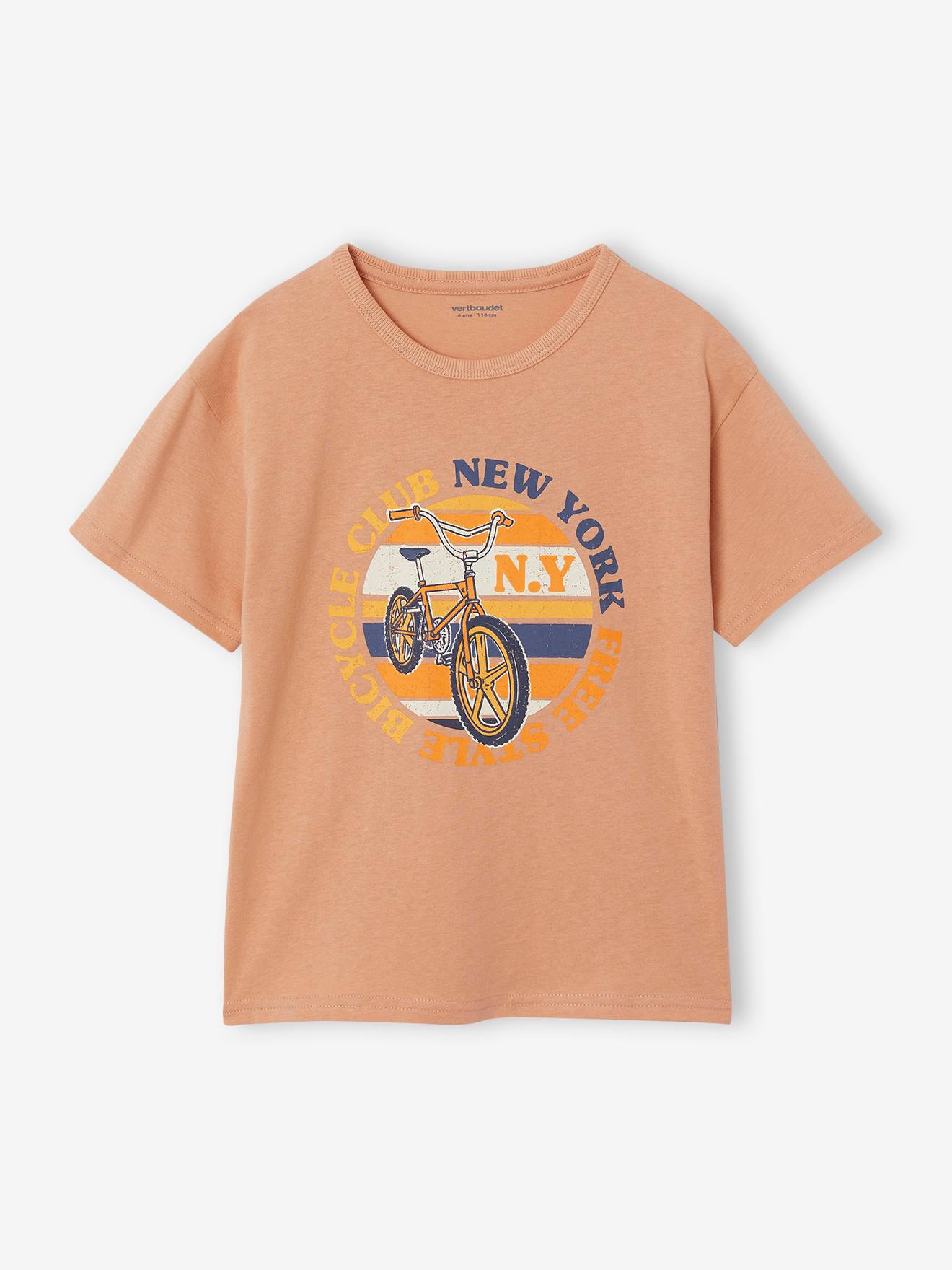 Jongensshirt met korte mouwen en grafisch ontwerp sinaasappel afbeelding