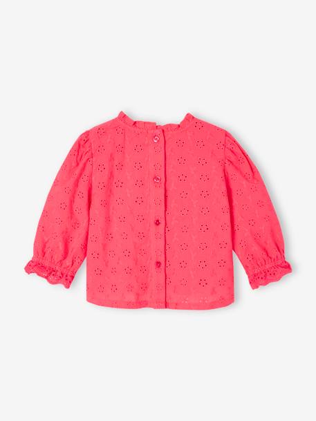 Meisjesblouse met ruches van Engels borduurwerk lichtroze+snoepjesroze+wit - vertbaudet enfant 