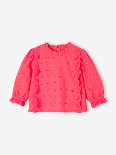 Meisjesblouse met ruches van Engels borduurwerk lichtroze+snoepjesroze+wit - vertbaudet enfant 