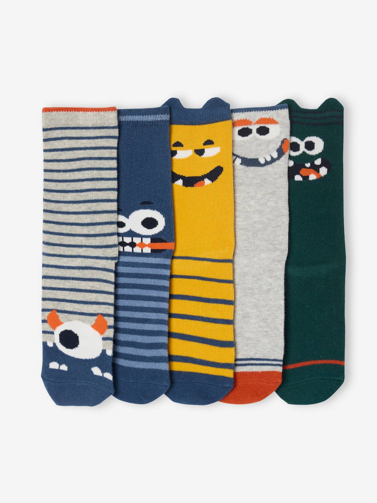 Set van 5 paar "monstersokken" voor jongens marineblauw afbeelding 1