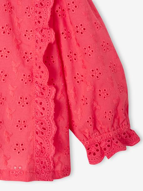 Meisjesblouse met ruches van Engels borduurwerk lichtroze+snoepjesroze+wit - vertbaudet enfant 