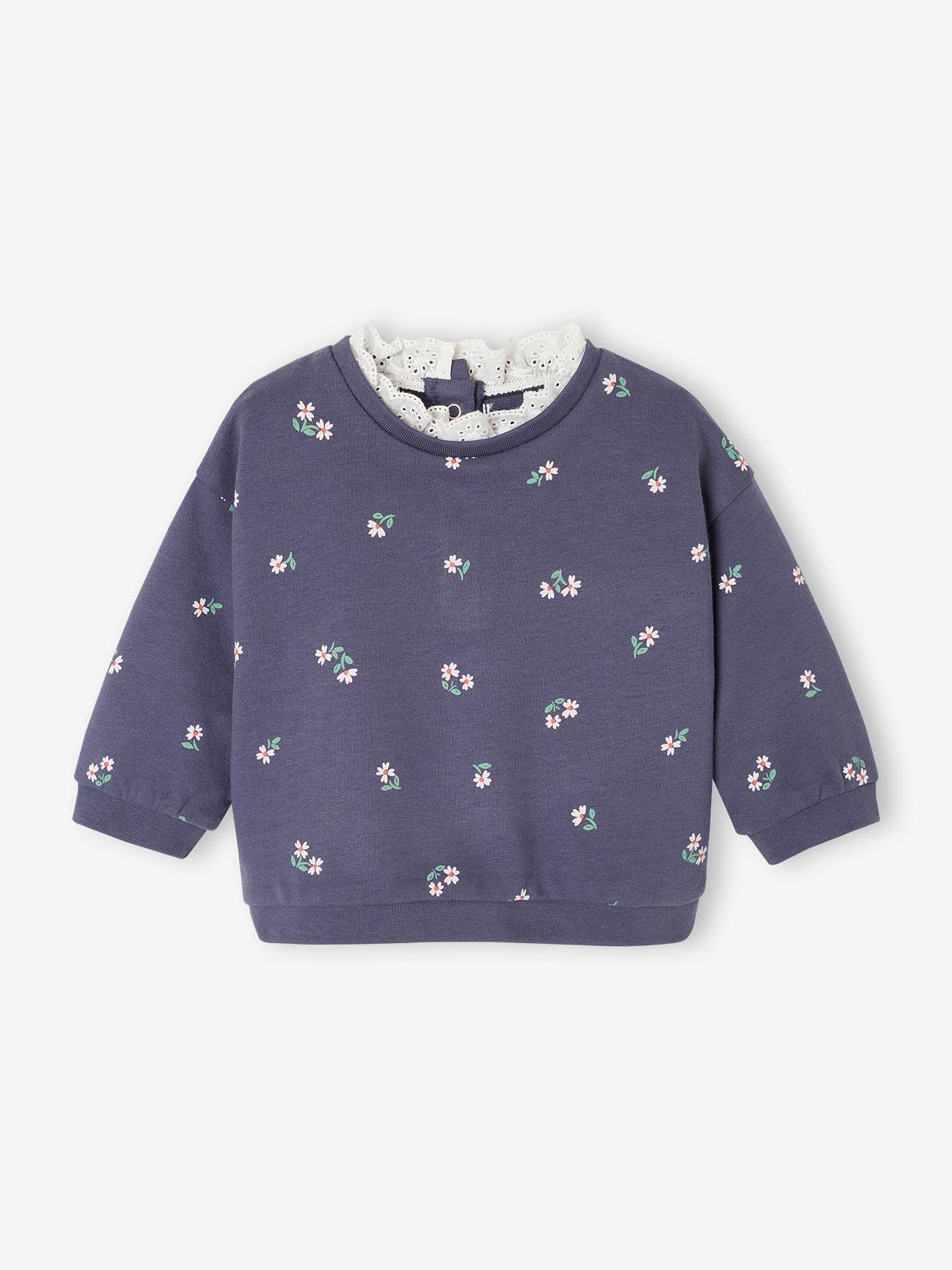 Babysweater met kraag van Engels borduurwerk marineblauw