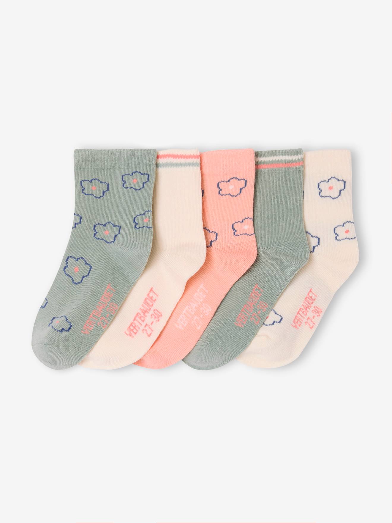 Set van 5 paar kniekousen met bloemen voor meisjes saliegroen