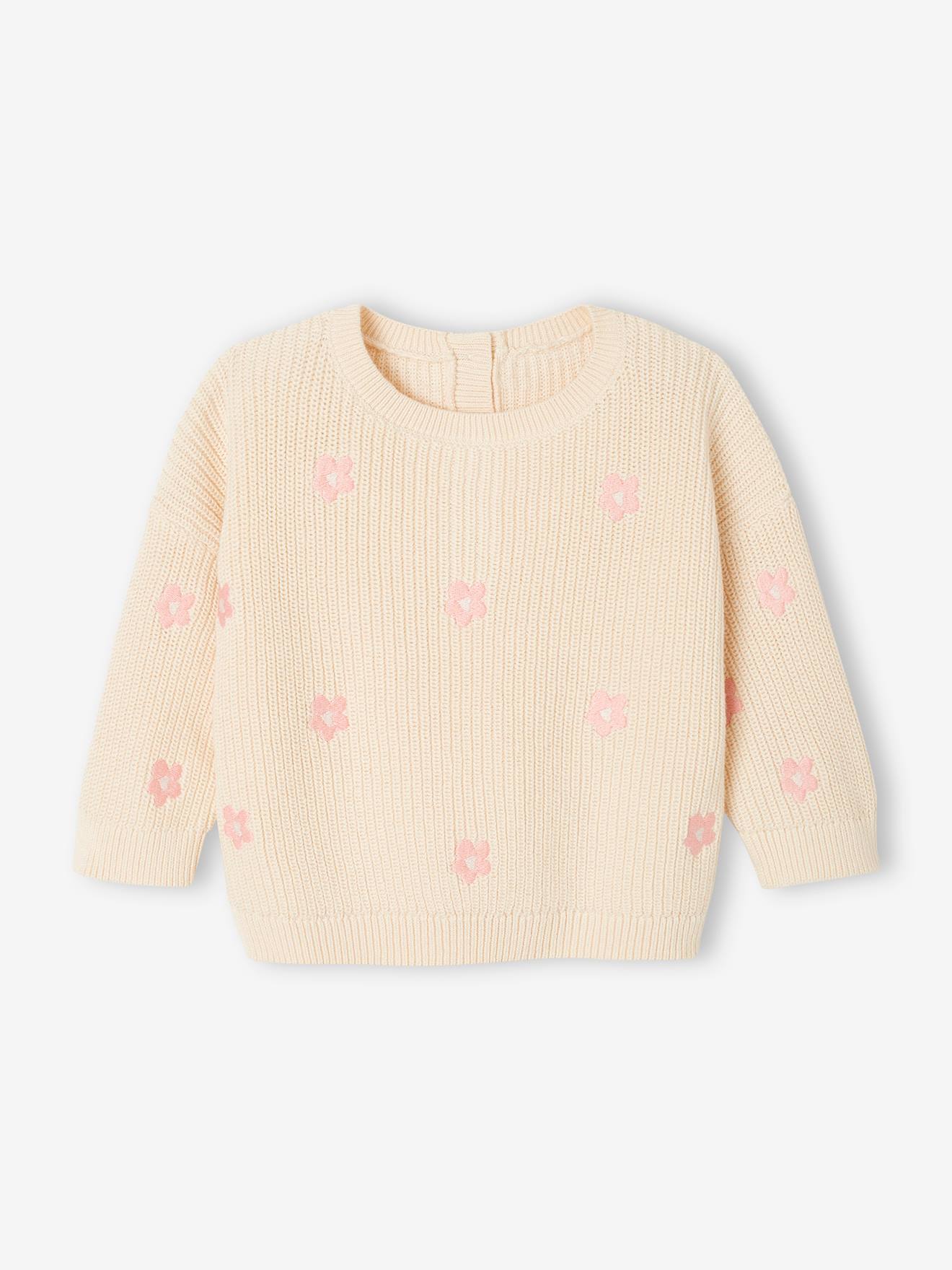 Geborduurde babytrui vanille