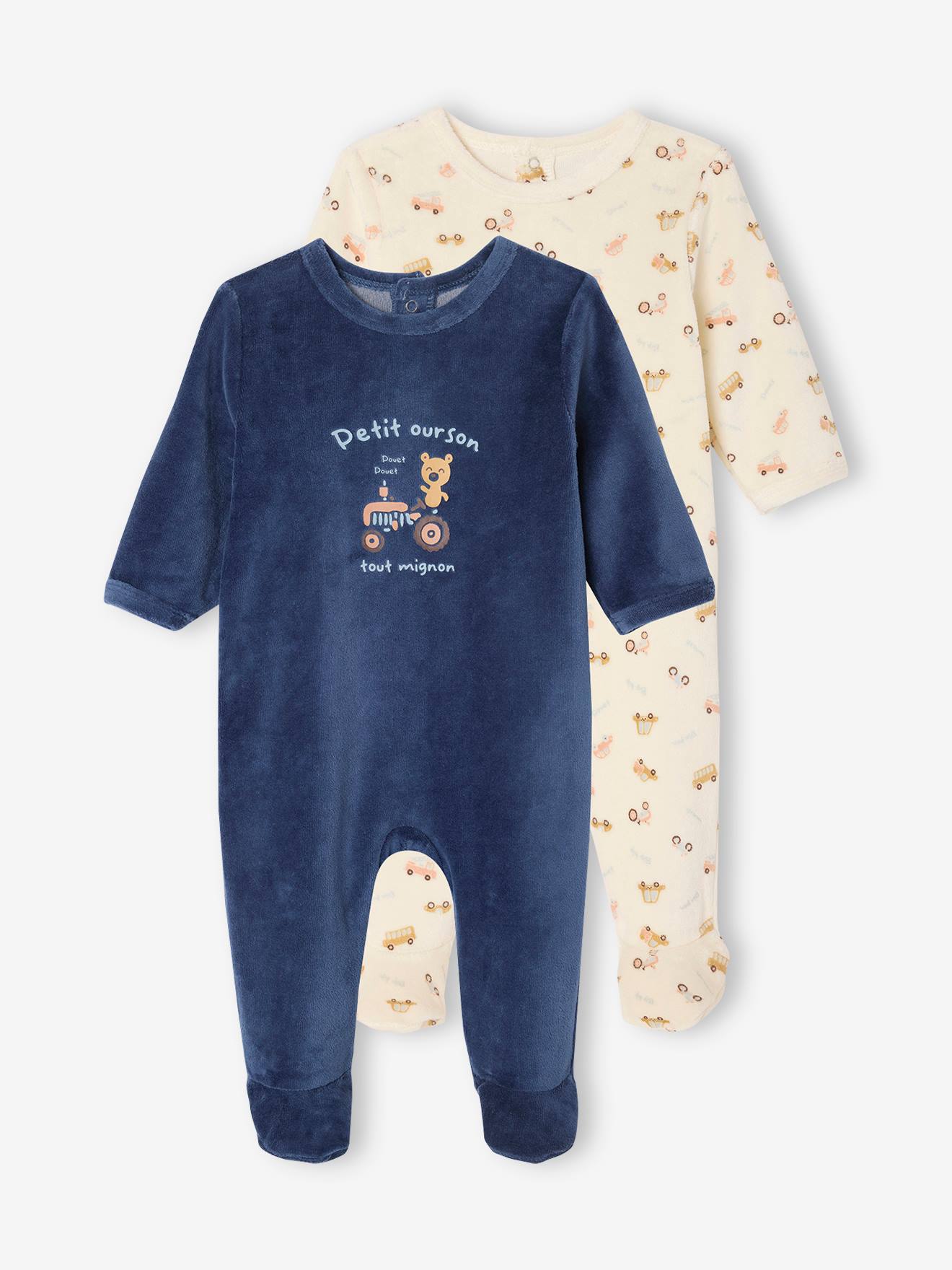 Set van 2 fluwelen slaappakjes brandweer blauw