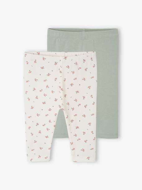 Set van 2 basic babyleggings marineblauw+saliegroen - vertbaudet enfant 