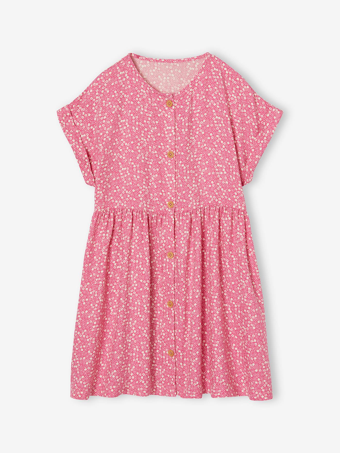 Geknoopte meisjesjurk met bloemen rouge