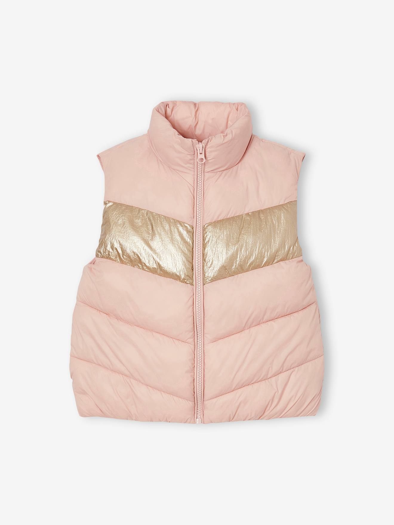 Mouwloze meisjebodywarmer in colorblock roze (poederkleur)