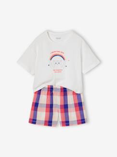 Meisje-Pyjama, surpyjama-Pyjamabroek met kattenprint in popeline voor meisjes