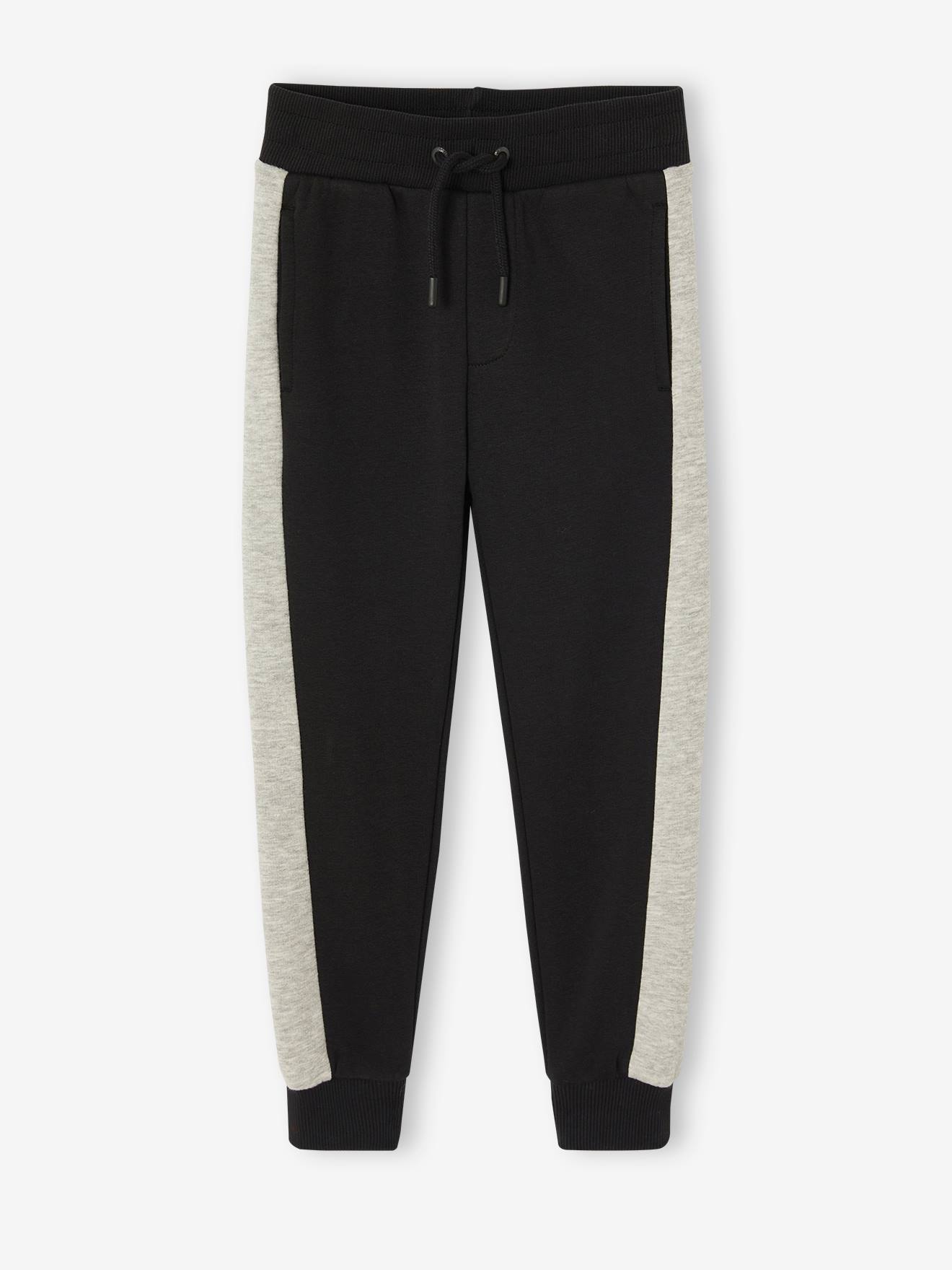 Joggingbroek voor jongens met contrasterende strepen zwart