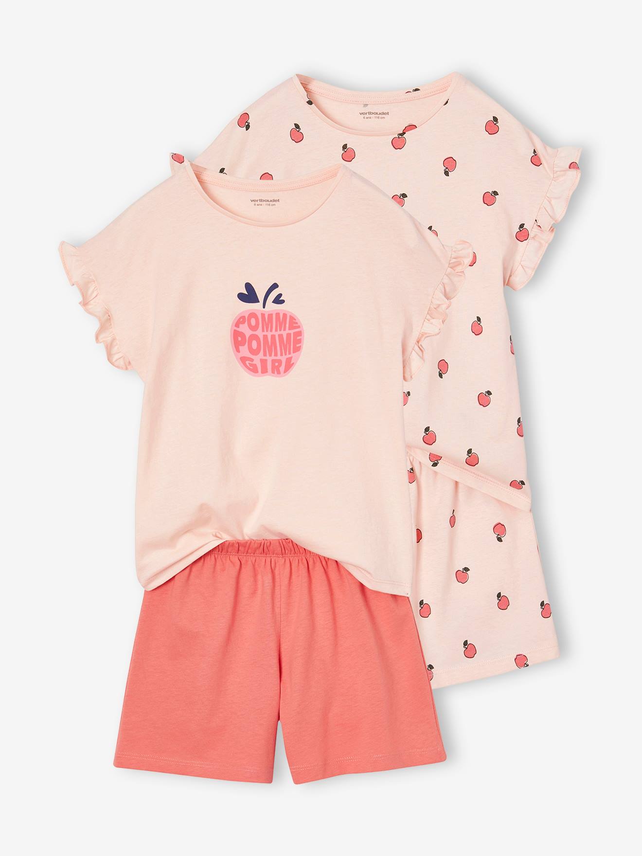 Set van 2 pyjamabroeken met appels voor meisjes lichtroze