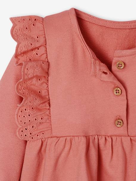 Fleece jurkje voor baby's met ruches van Engels borduurwerk grijsblauw+rozen - vertbaudet enfant 