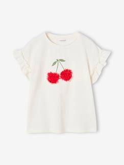 -Meisjes-T-shirt met iriserend motief en korte mouwen met ruches