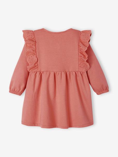 Fleece jurkje voor baby's met ruches van Engels borduurwerk grijsblauw+rozen - vertbaudet enfant 