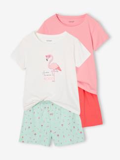 Meisje-Pyjama, surpyjama-Lot 2 meisjespyjama's 1 regenboogmotief + 1 roze flamingo-motief