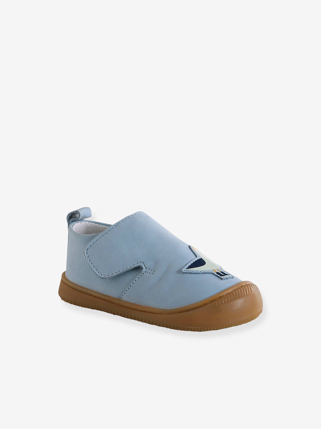 Klittenband baby slofjes van soepel leer bleekblauw