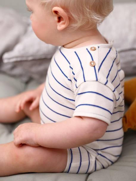 Geboorteset honingraatmotief T-shirt en short ecru - vertbaudet enfant 
