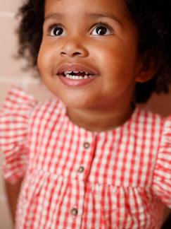 Baby-Overhemd, blouse-Bloes in vichy seersucker voor baby's met korte mouwen en volant