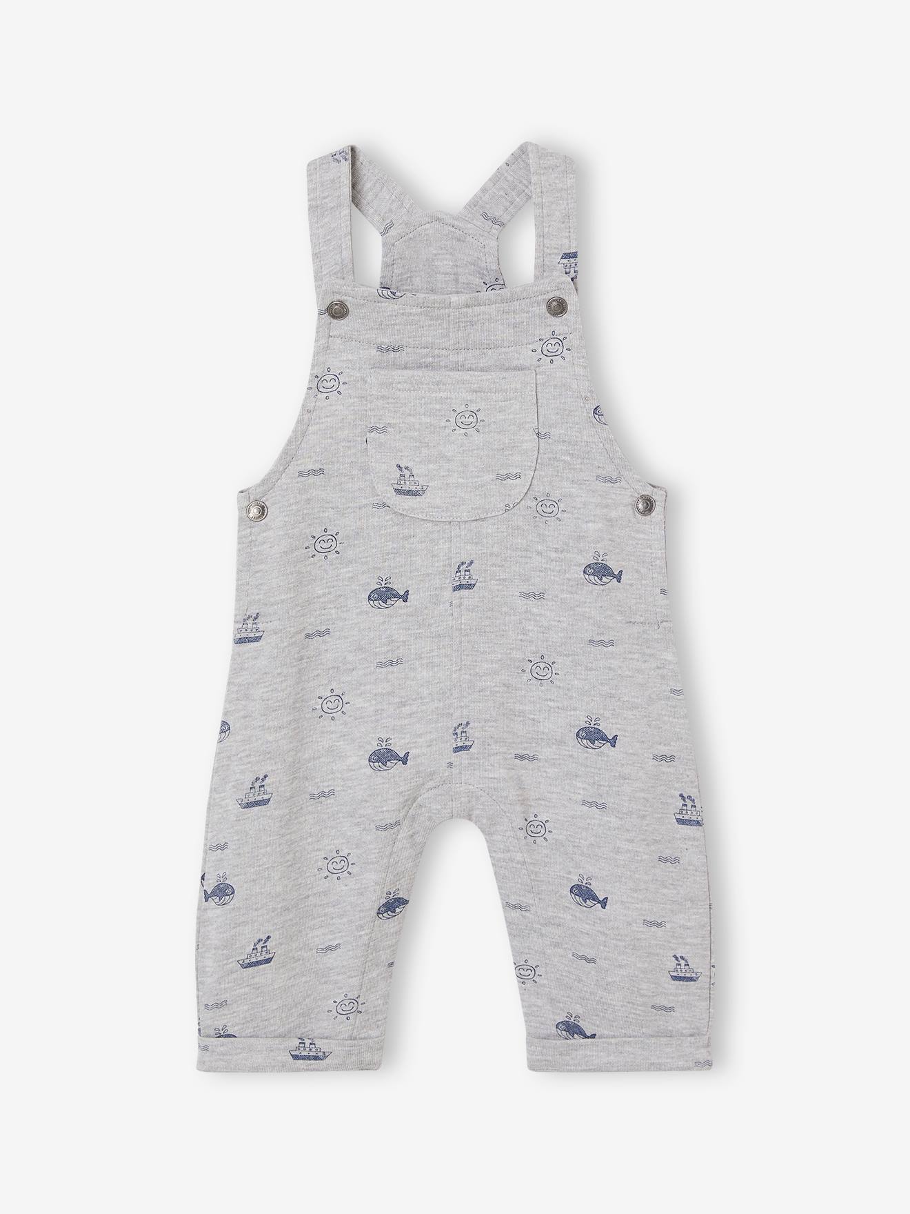 Fleece babytuinbroek met zeeprints gemêleerd grijs