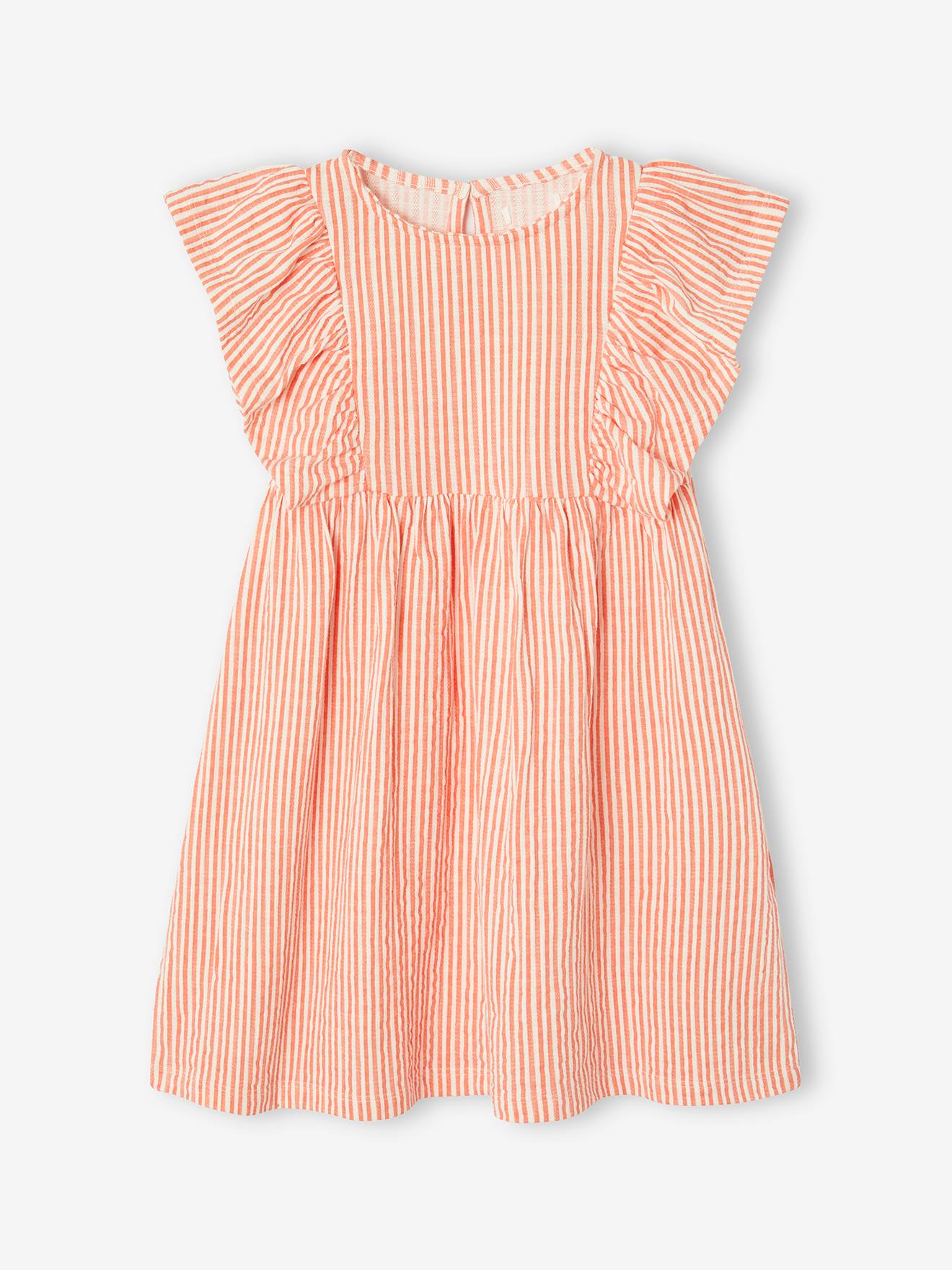 Bloemenjurk van tricot met reliëf koraal