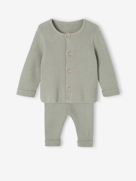 Set met shirt en broek voor baby's van tricot gechineerd lichtgrijs+leigrijs+saliegroen+wit - vertbaudet enfant 