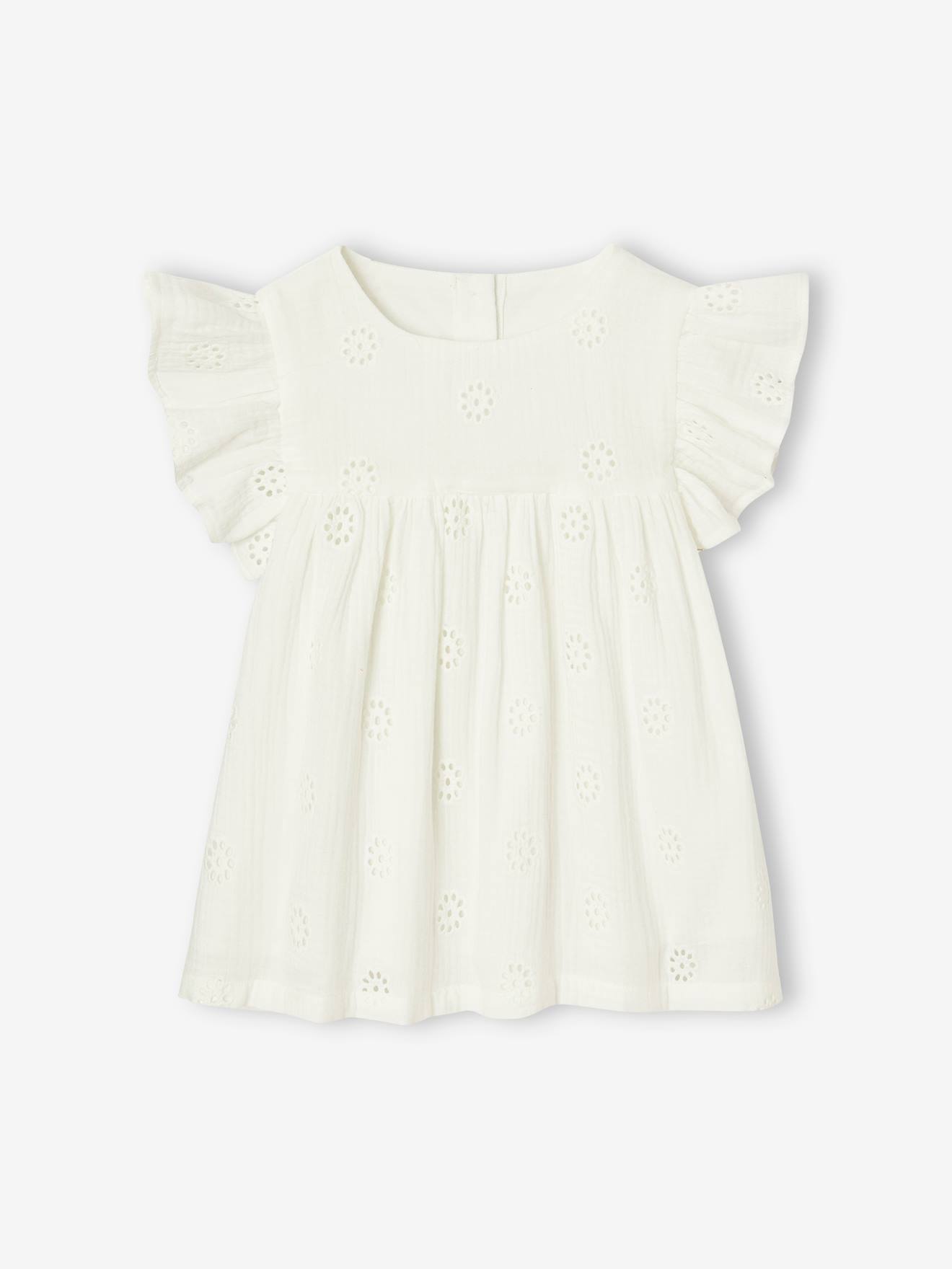 Geborduurde blouse van katoenen gaas voor meisjes wit