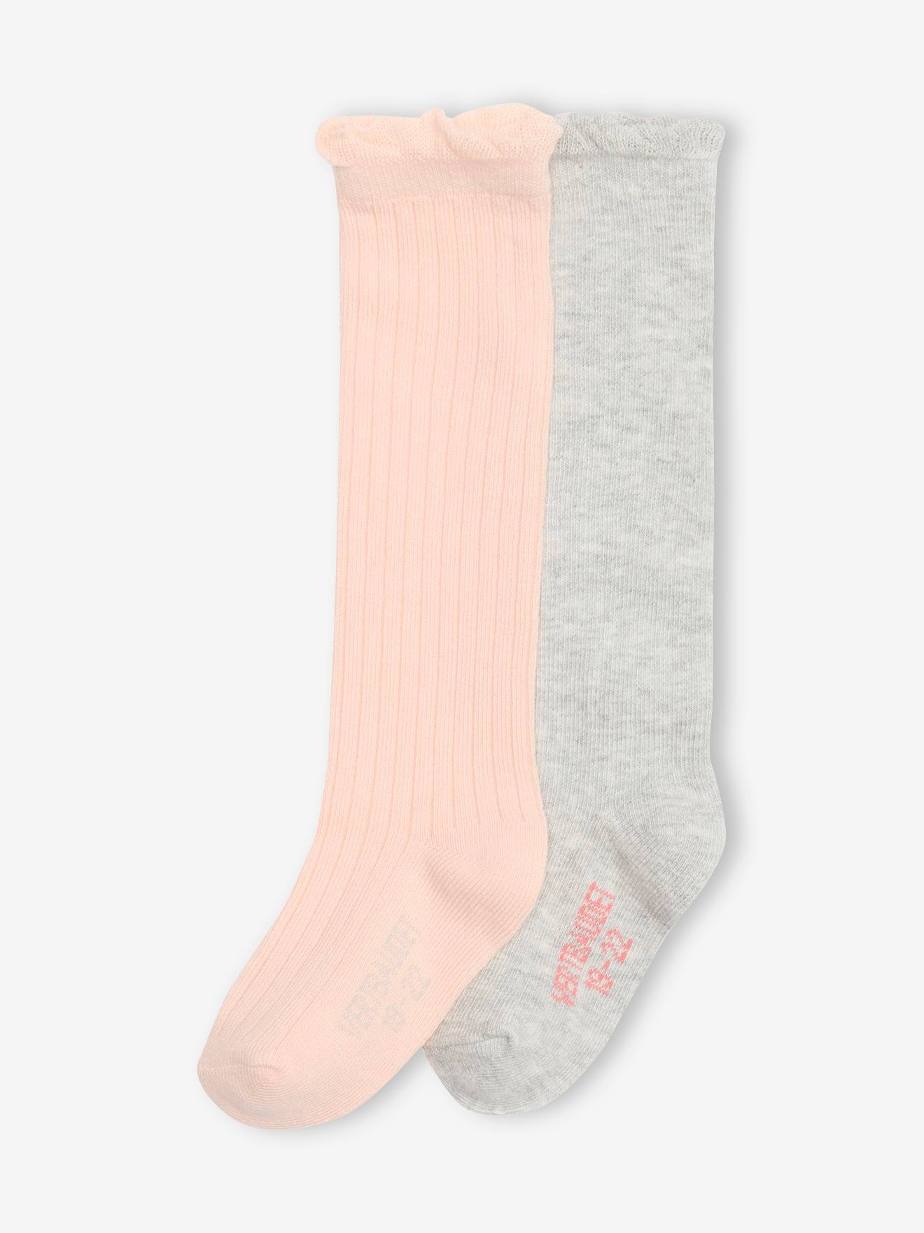 Set van 2 paar hoge babysokken roze (poederkleur)