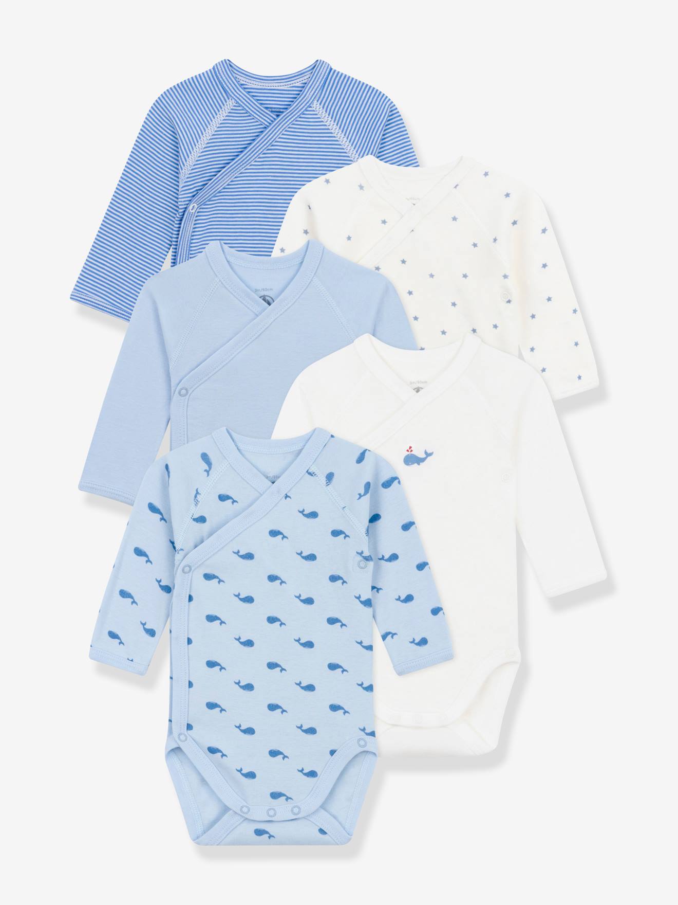 Set van 5 baby rompertjes met lange mouwen PETIT BATEAU wit afbeelding