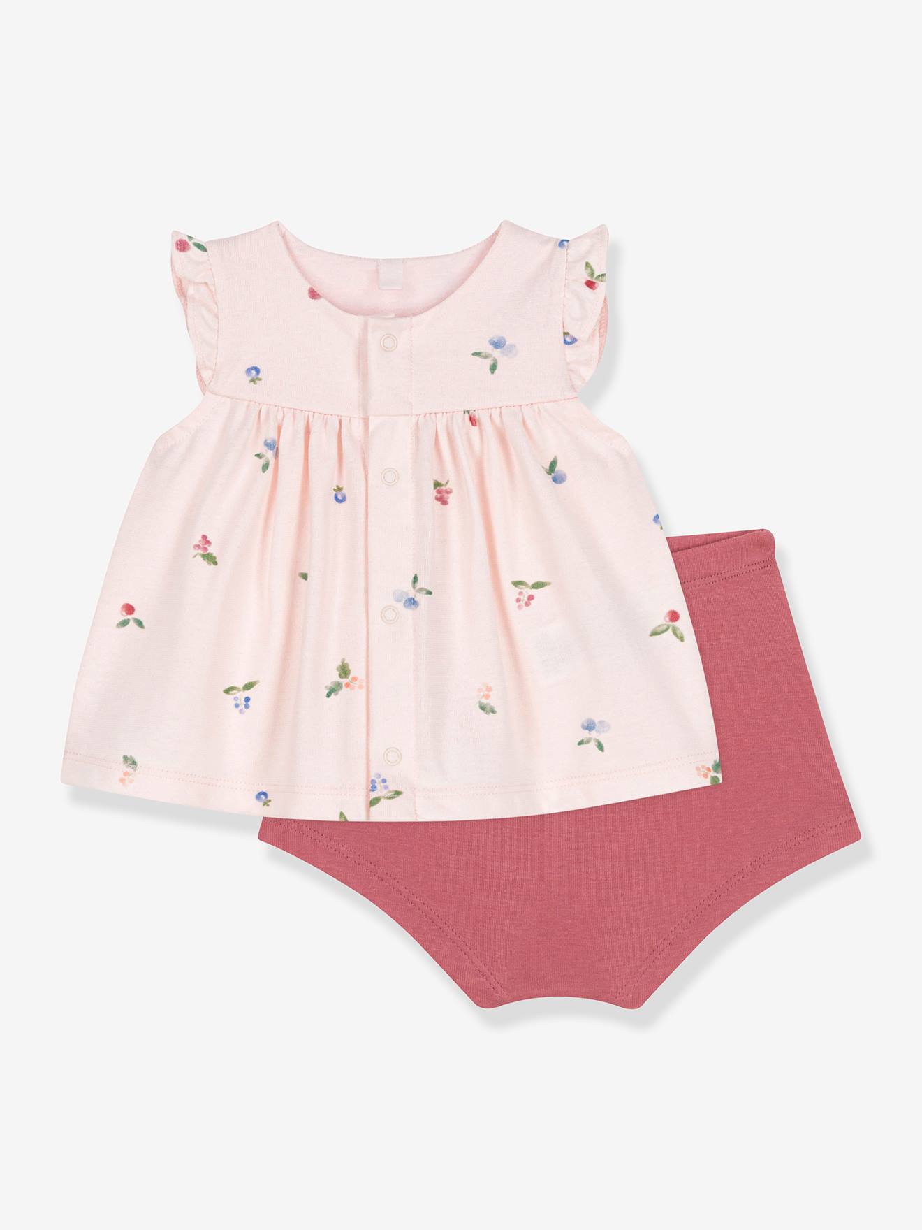 2-delig set met bloemenjurk en romper voor baby PETIT BATEAU rouge