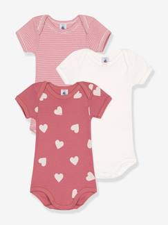 Baby-Body-Set van 3 korte mouw rompertjes met hartjes baby PETIT BATEAU