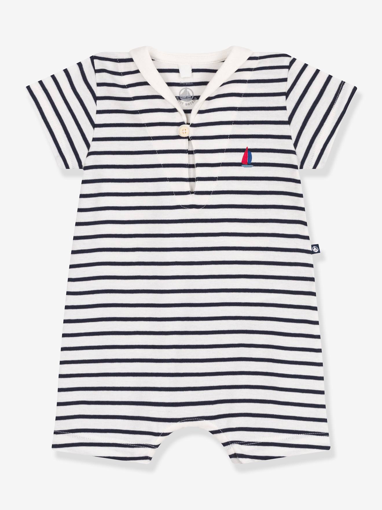 Combicourte baby met trui-kraag PETIT BATEAU in gestreept katoen marineblauw