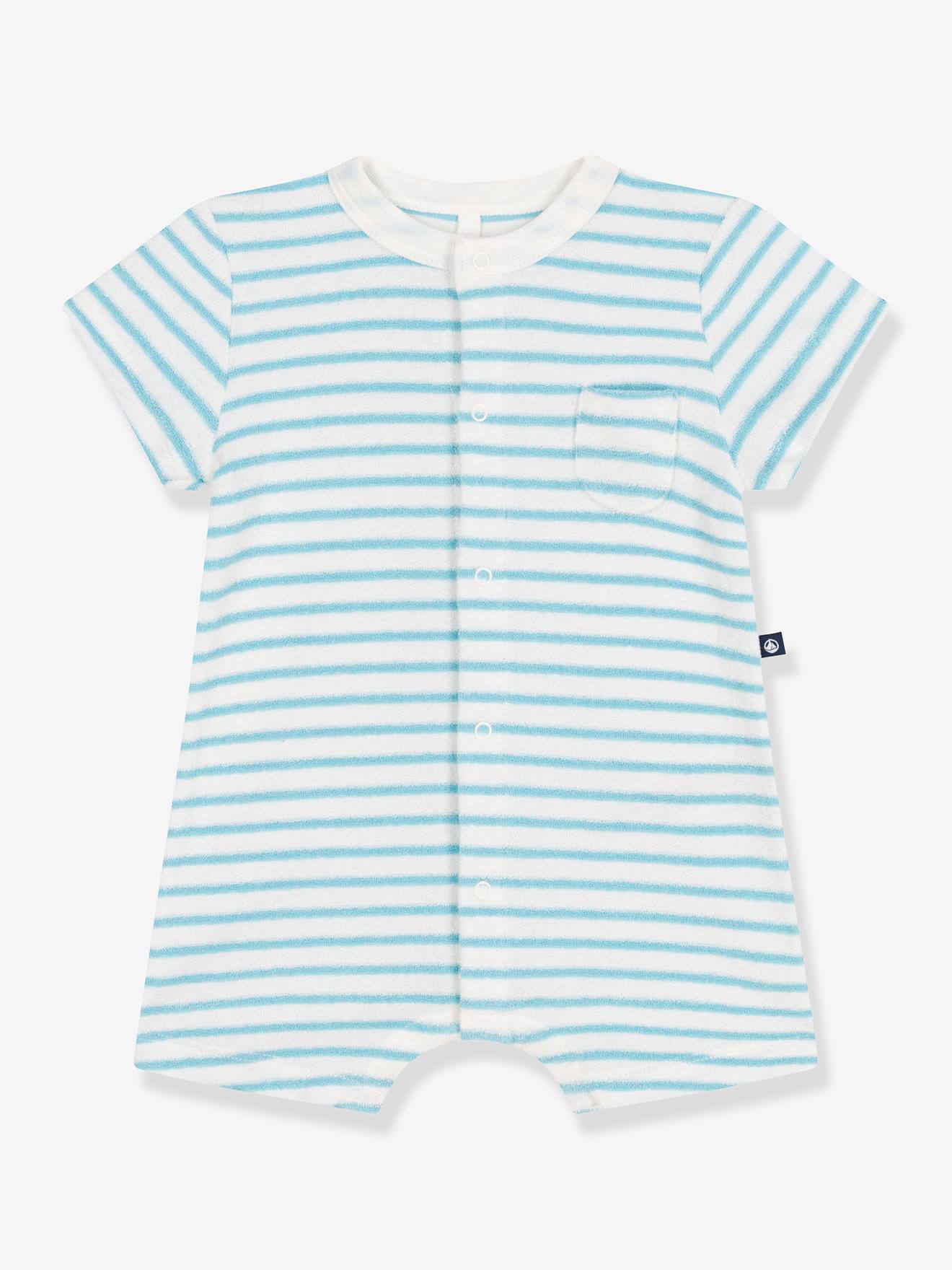 Kort boxpakje voor baby's in gestreepte badstof PETIT BATEAU blauw afbeelding
