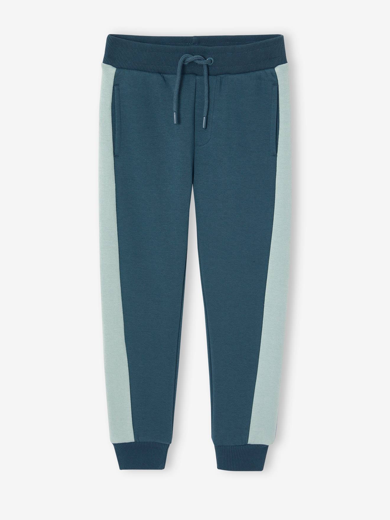Joggingbroek voor jongens met contrasterende strepen oceaanblauw