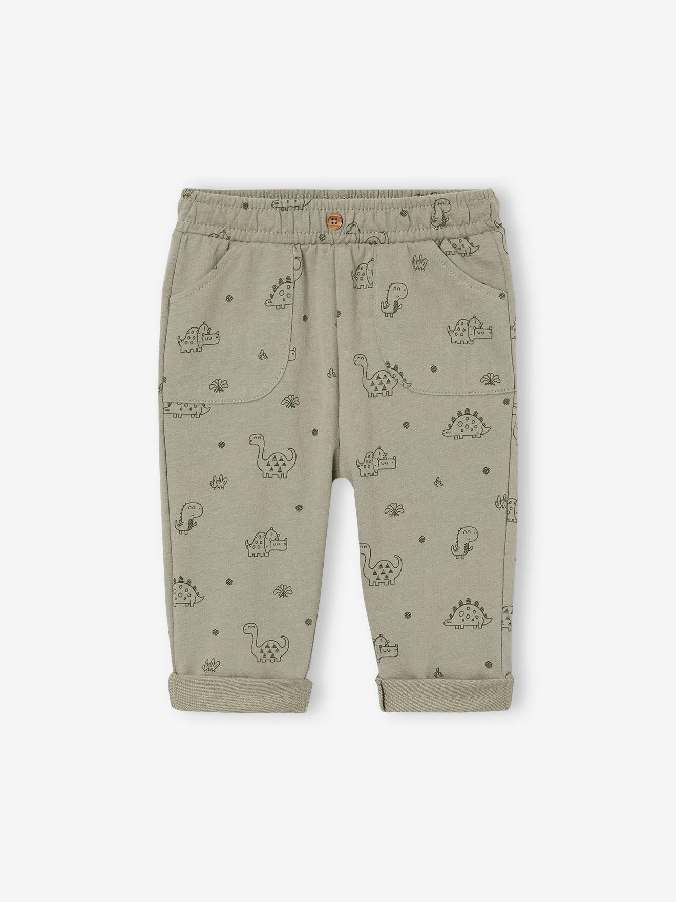Broek met print van molton baby saliegroen